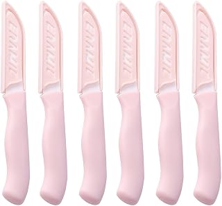 6Pcs Ceramic Paring Knives, Small Vegetable & Fruit Knife, 3" Blade (Pink) | Safe, Rust‑Resistant, Non‑Porous Surface, Portable for camping & outdoor