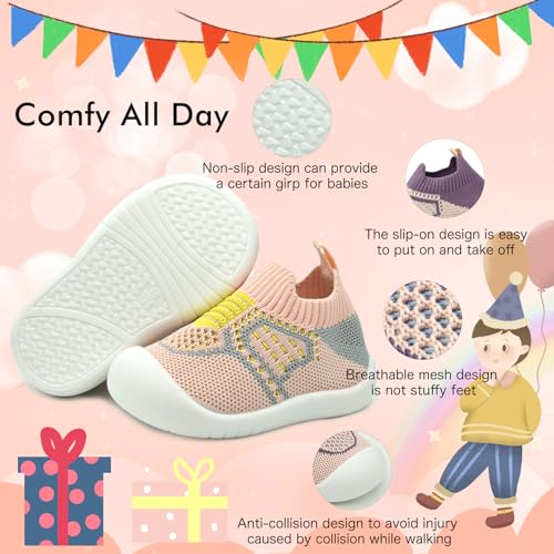 Baby Shoes Toddler First Walking Shoes Non-Skid Infant Sneakers Breathable Knitted Mesh Boy & Girls Tennis Shoes Slip-on Soft Sole Indoor Floor Slippers - Image 4