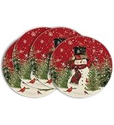 Artoid Mode Snowman Trees Snowflakes Christmas Round Placemats Set of 4, 15 Inch Winter Round Tab...