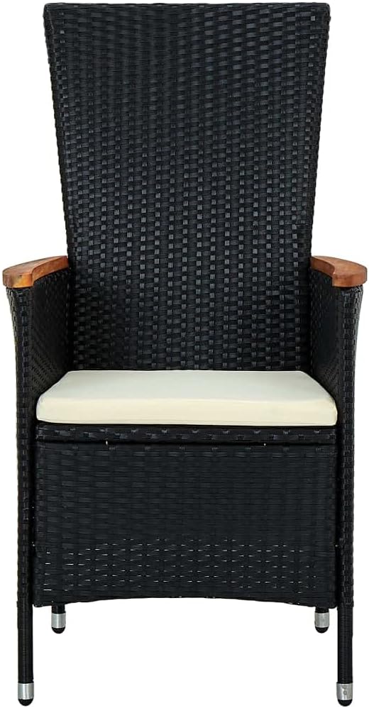 7 Piece Patio Dining Set,Patio Decor,Outdoor Table Chairs,Conversation Furniture,Afternoon Tea Suit,Dining Chairs, for Yard, Patio, Garden, Poolside, Balcony, Poly Rattan Acacia Wood Black