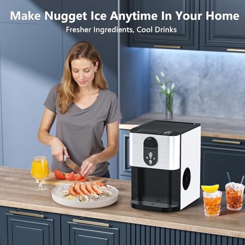 Image of Nugget Ice Makers Countertop, 44lbs /24H Crushed Ice Machine | Chewable Ice Maker Machine with Ice Dispenser, 2.4L Water Reservoir, Self-Cleaning, Ideal for Kitchen /Bar /Office, L-Silver