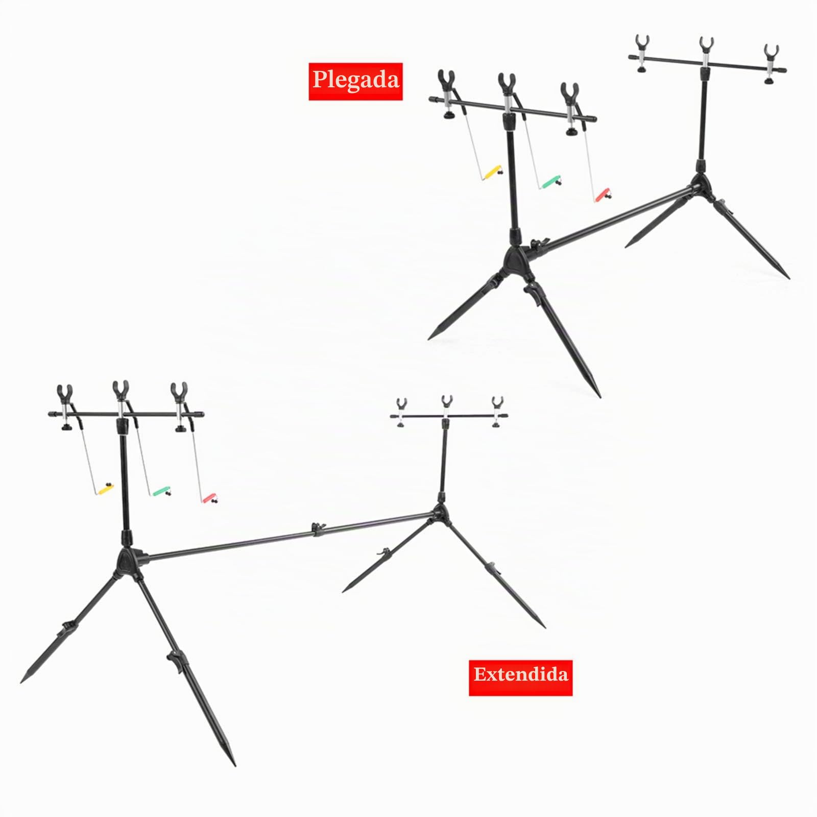 Carpa retráctil Ajustable Carpa de Pesca Soporte para vainas Soporte para vainas de caña de Pescar con 3 alarmas de mordida e Indicadores de Swingers,Pesca Rod Holder