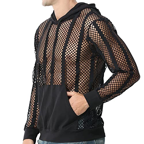 YUFEIDA Men's Fashion Hoodies Tank Tops Fishnet See Through Pullover Shirts Long Sleeve Muscle Pullover Active Hoodies2