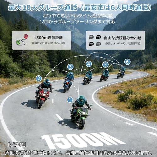 Tiisey バイク インカム T18 バイク用 Bluetooth5.1/5.3 デュアルチップ 10人同時通話 通信距離1500m 通信自動復帰 7/12mm HIFI音質 音楽共有 Siri対応 ANC&DSP&CVC8.0ノイズキャンセル 他社インカム接続可 IP67防水防塵 25H連続使用 日本語説明書付き 技適認証済み