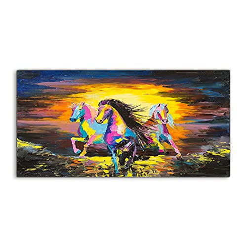 Tableau acrylique chevaux au galop 100x50 cm pour décoration de salon et chambre
