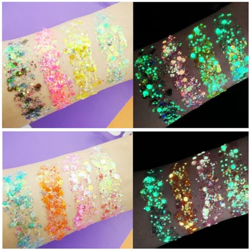 12 Farben Festival Fluoreszierendes Glitzer,Glitzer Gesicht Accessoires,Festival Schminke Pailletten Chunky,Body Körperglitzer für Nägel Augen