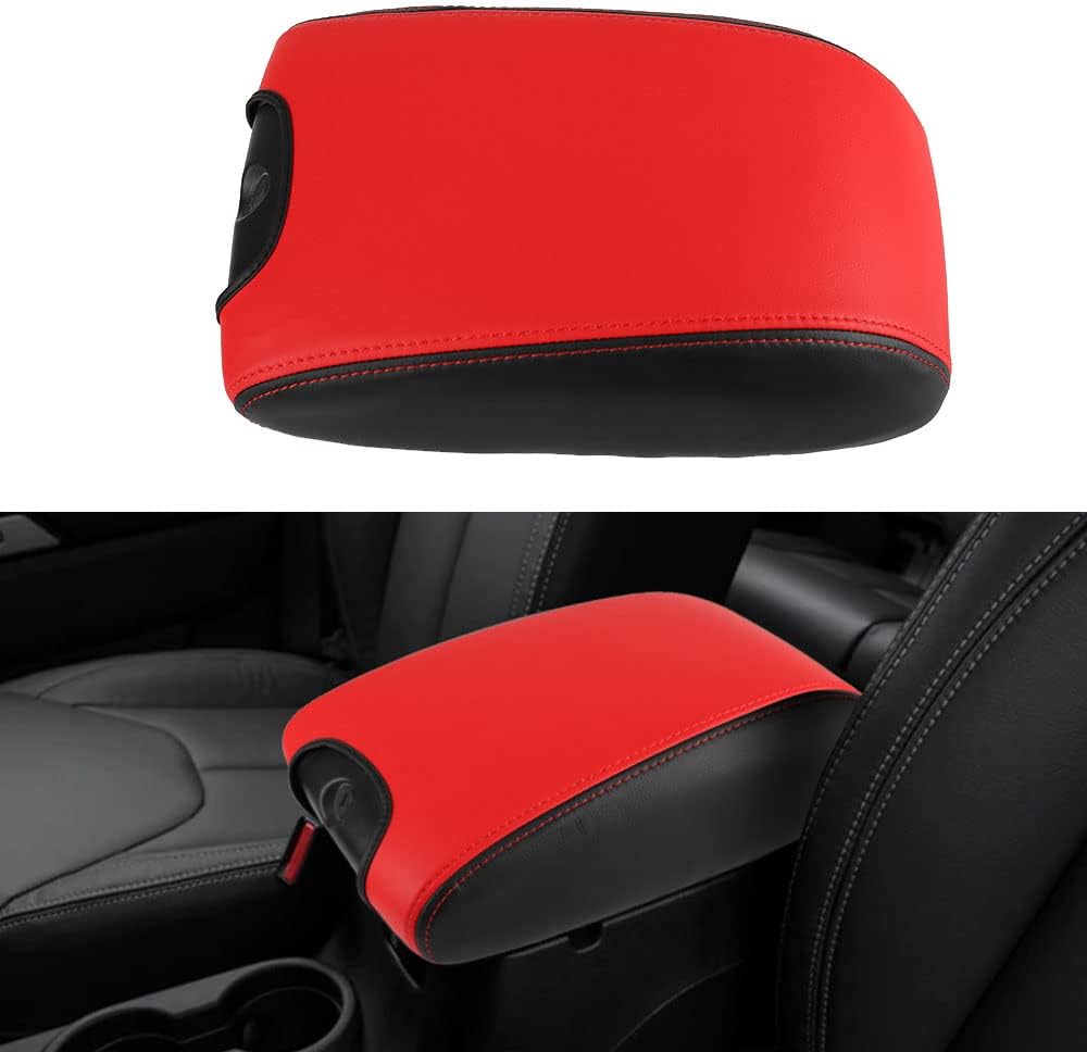 LEXLEY Center Console Pad Armrest Box Cover Waterproof Anti-Scratch Leather Protector Covers For Jeep 2011-2017 Wrangler JK-Red+Black