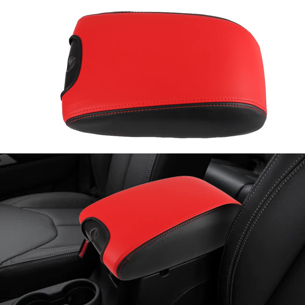 LEXLEY Center Console Pad Armrest Box Cover Waterproof Anti-Scratch Leather Protector Covers For Jeep 2011-2017 Wrangler JK-Red+Black