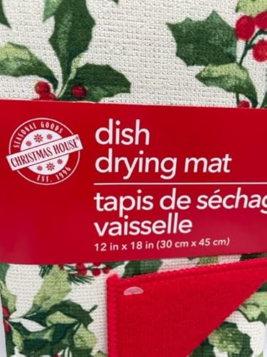 Christmas House Christmas Dish Drying Mat With Holly And Berries On Front And Solid Red On Back thumb #1