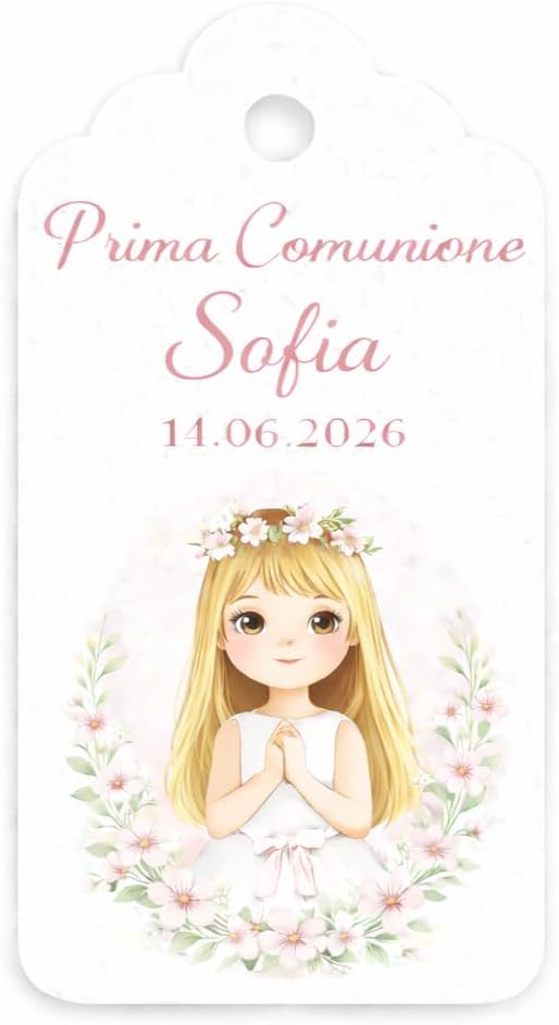 Set 30 Tag Prima Comunione Personalizzati - BAMBINA BIONDA
