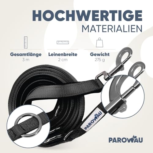 PAROWAU Hundeleine 3m [4-Fach verstellbar] + Hundespielzeug Ball [Zahnpflege Hund] Leine Hund Hundezubehör Hundeleine für große Hunde Hundespielzeug Intelligenz Hundespielzeug unzerstörbar (schwarz)