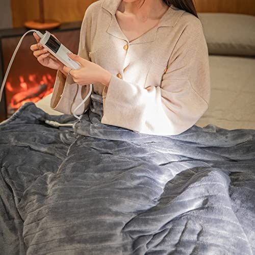 Topon Heated Blanket Electric Throw 50"X60",10 Heat Level,5 Timer Auto Off,Fast Lap Heating Blanket, Soft Cozy Flannel Sherpa Heater Blanket Electric Couch，Machine Washable,Grey #TOP2