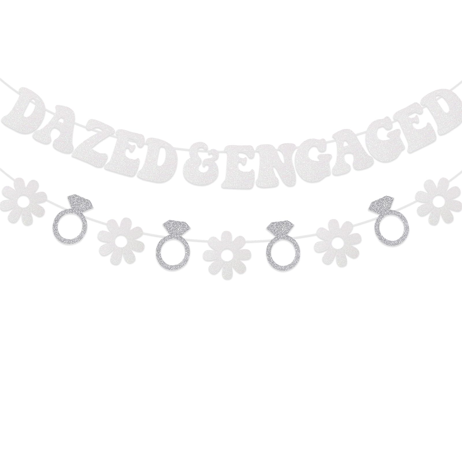 Dazed & Engaged Bridal Party Groovy Bachelorette 70's White Daisy Silver Ring Engagement Garland Retro Backdrop Decoration