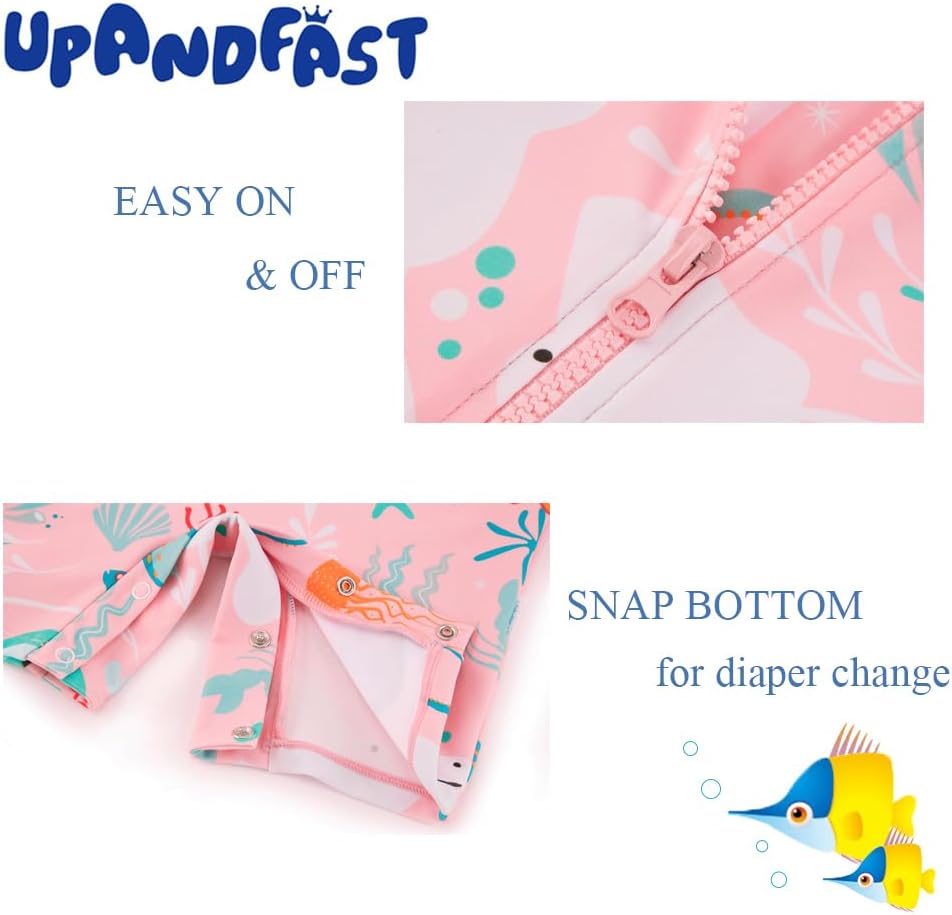 upandfast Baby/Toddler Girls Sunsuit Swimsuit with Snap Bottom UPF 50+ Infant One Piece Rashguard Swimwear