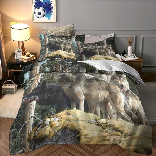 Housse de couette loup parure de lit 260x220 drap de couette microfibre 3D