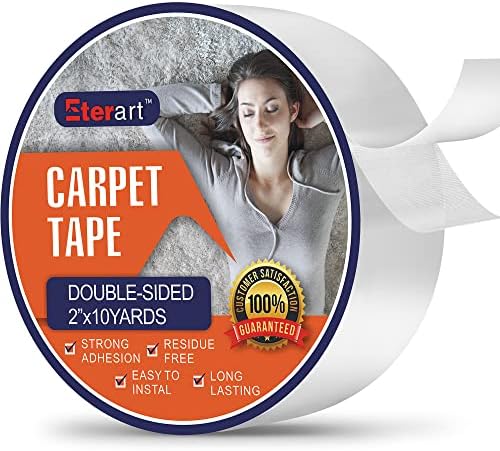 Eterart Double Sided Carpet Tape Heavy Duty for Area Rugs,Tile Hardwood Floors,Over Carpet,Rug Tape High Adhesive and Removable,Strong Sticky Tape,Indoor/Outdoor,Residue Free,2 Inches x 10 Yards,White