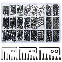 1260 STK M2 M3 M4 Schrauben Set, Zylinderschrauben mit Innensechskant Schrauben Set, Sechskantschrauben und Muttern und Unterlegscheiben Sortiment Set, Schwarz Maschinenschrauben Gewindeschrauben Set