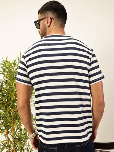 Image of Thomas Scott Men's | Striped | Half Sleeve | Regular Fit | Poly Elastane | Round Neck | Casual Tshirt