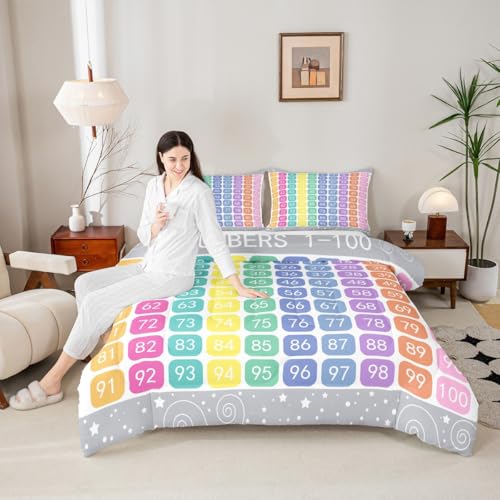 Image of Feelyou Numbers Alphabet Bedding Set Twin, Cartoon Alphabet Comforter Educational Comforter Set for Kids Learning Time Duvet Set with 1 Pillow Case