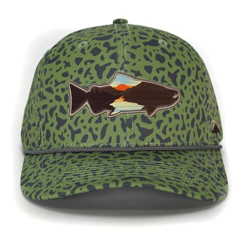 Paramount Outdoors Sunset Trout Fishing Hat Mountain Fish Silhouette Performance Outdoor Hat with Comfort Snapback (US, Alpha, One Size, Olive Fish Skin)