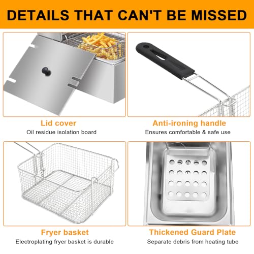 image for CooFel 10QT Electric Deep Fryer with Basket & Lid, 2500W Stainless Ste