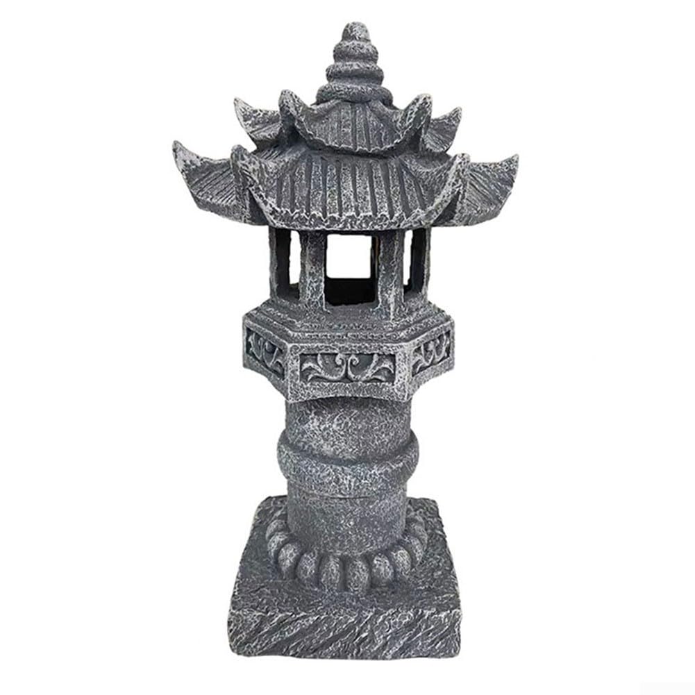 Statue de jardin solaire - Lanterne zen en résine aspect pierre IP44 - Étanche - Pour extérieur, cour, patio, pelouse, décoration japonaise