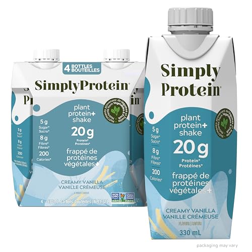 Simply Protein - Simply Protein - Vanilla Ready To Drink Protein Shake (4 Pack) - 20g Protein, 8g Fibre, 5g Sugar, 200 Calories - Vegan, Gluten Free, Non GMO, Dairy Free, Kosher - 4 Shakes (11.16 fl oz, 330 mL)