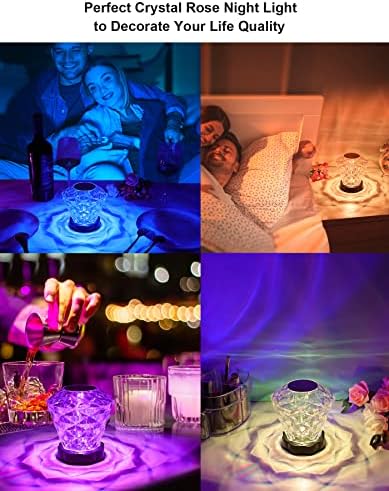 Aiscool Crystal Lamp, Touching Control Rose Crystal Lamp 16 RGB Colours and Dimer Night Light, Rechargeable Diamond Bedside Table Lamp Remote Control, LED Atmosphere Desk Lamp for Bedroom Living Room