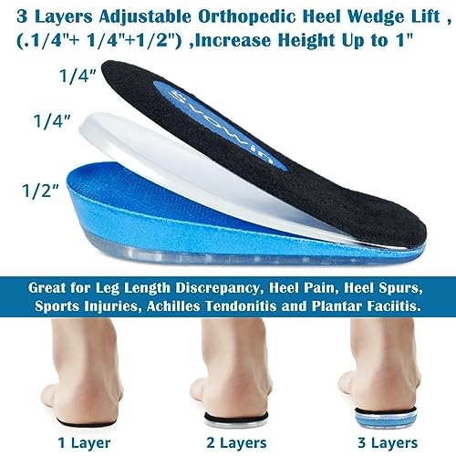 3 Layers Adjustable Heel Wedge Lift for Leg Length Discrepancies, Height Increase Insoles for Heel Pain, Achilles Tendonitis, Gel Shoe Heel Cushions Cups for Men and Wowen(Large)3