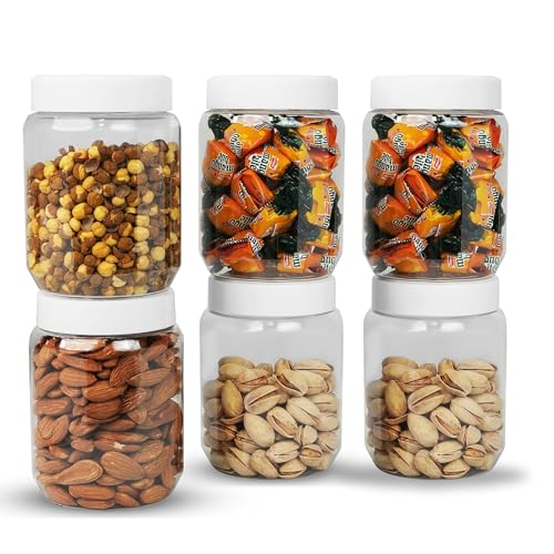 Image of SCL Steelo Vistta Round Containers with White Screw Lid | BPA-Free Premium Plastic Kitchen Storage Jars | Durable, Airtight & Stackable | Ideal for Grains, Snacks, Pulses & More | 500ML, 6pcs Set