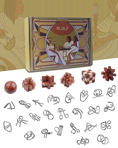 Rlylf LB30V 30Pcs Brain Teaser Puzzles Game For Adults And Kids Ancient Wooden And Metal Puzzles 3D Educational Toys Iq Logic Train Family Games Party Favor Coffee Time Unlock Interlock Puzzles Box thumb #1