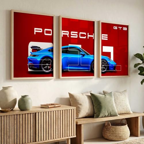 Image of HOTHOUSE Big Porsche 911 Car Framed Posters Gift Items for Boys Room Wall Decoration Bedroom Living Room Office Studio Decor | Car Poster Frame for Wall Decor Set Of 3 Size(10X13 inch)