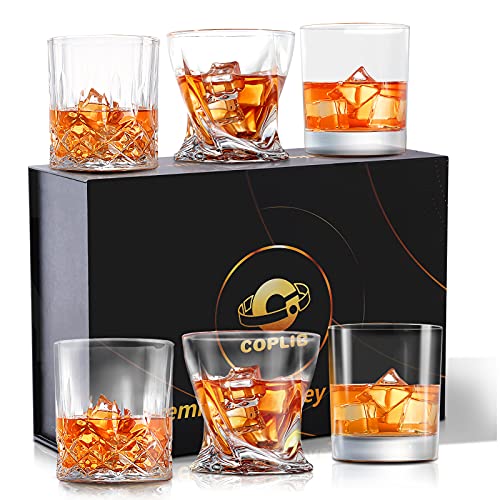 COPLIB Whiskey Glasses Set of 6|3, Old Fashioned Glasses with Luxury Box, Premium 11 OZ Crystal Glasses for Whiskey Lovers, Rocks Glasses for Bourbon, Scotch, Cocktail, Liquor, and Rum Drinks