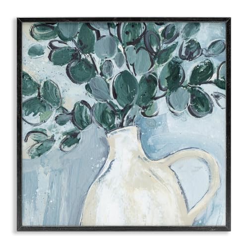Modern Eucalyptus Plant Leaves Jug Vase, 17 x 17 Inch Framed Giclée Print