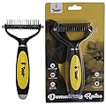Thunderpaws Pet Dematting Rake - Ergonomic De-matting Comb for Dogs and Cats - Remove Mats and Tangles Coats Safely With Rounded End Blades and Extra Wide Head