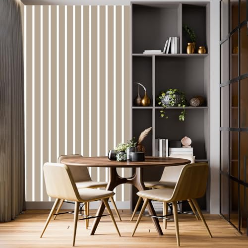 Image of DWELLSINDIA Beige Vertical Striped Wallpaper for Wall Decor | Self Adhesive Peel & Stick, Thick Textured Premium Paper | Waterproof, Scratch Resistant Laminated | Bedroom & Living Room | 41x244 cm