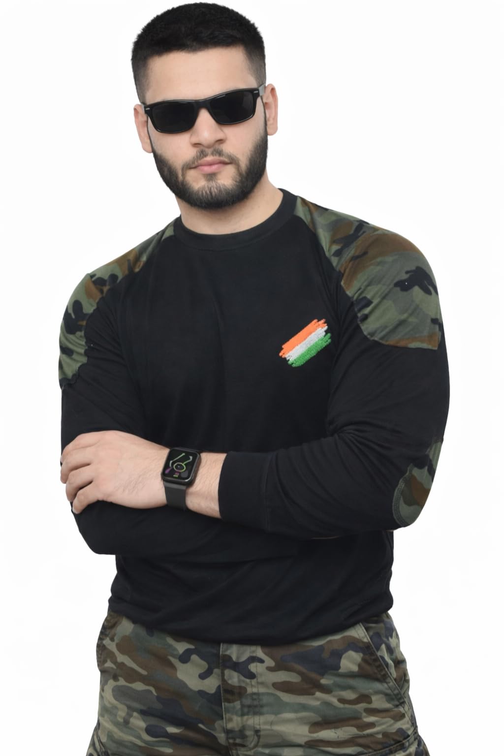 mountain season Men's Black Cotton T-Shirt with Camouflage Print-picture-46