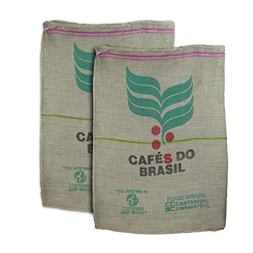 Pack con 2 Sacos de café auténticos. Reutilizados. Ideales para tapicería y escaparatismo. Aspecto cálido, rural. 100% fibra vegetal de Yute. Incluye manual de limpieza.