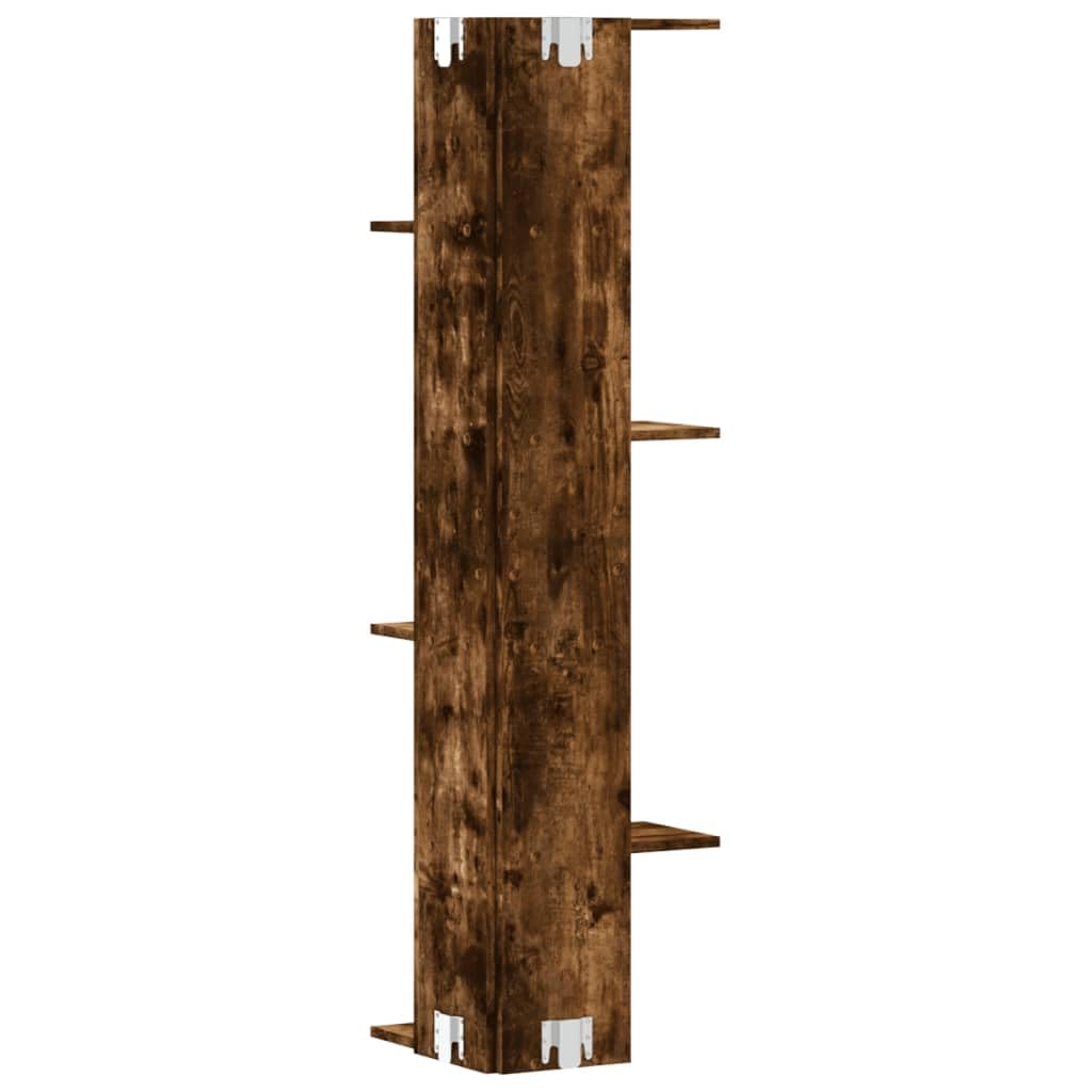 Wand-Eckregal Räuchereiche aus Holzwerkstoff 36,5x36,5x140 cm platzsparendes Regal mit Wandhalterung für Wohnzimmer Schlafzimmer Büro zur stilvollen Aufbewahrung und Dekoration