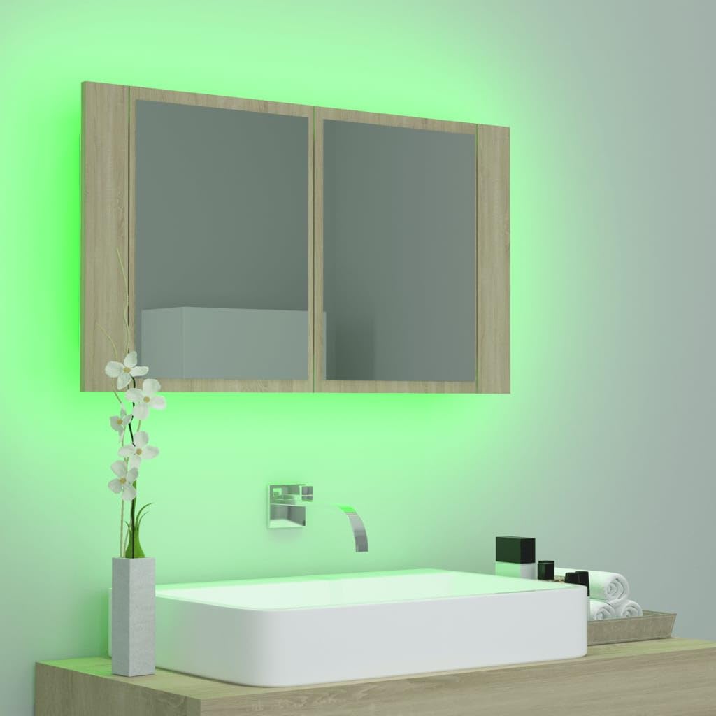 Lustro LED RGB z wbudowaną szafką łazienkową i oświetleniem oraz miejscem do przechowywania, szafka z lustrem LED do łazienki z przyłączem USB, lustro łazienkowe z oświetleniem