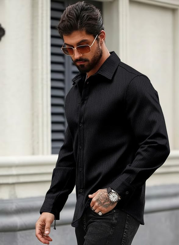 Image of Men Popcorn Shirt Trendy Stylish Casual Look Formal Office Office Party Daily Use Comfortable Fashion Shirt Outfit
