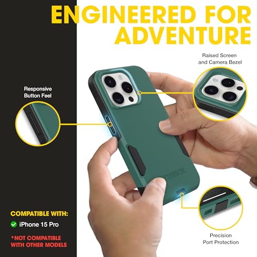 Image of OtterBox iPhone 15 Pro Commuter Series MagSafe Case - Green & Black | 3X MIL Drop Protection - Dual-Layer Shockproof Design - Pocket-Friendly - Raised Edges - Port Covers