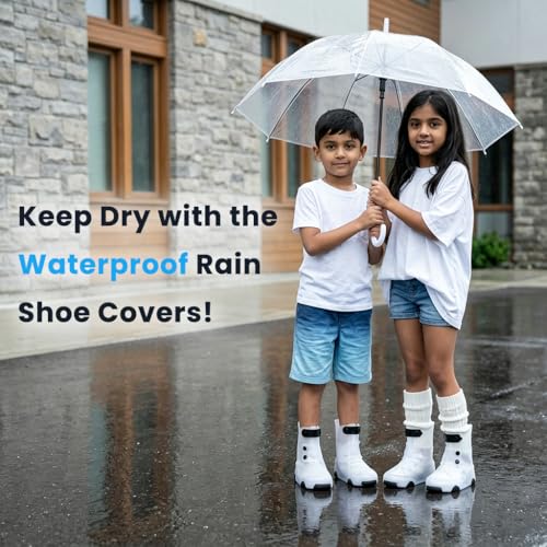 Image of PALAY Kids Rain Shoe Covers for Boys Girls Outdoor Overshoes Protection | Waterproof, Slip-On,PVC, Non-Slip Sole, Adjustable Buckle, Lightweight, Rubber Boots, Ankle Length