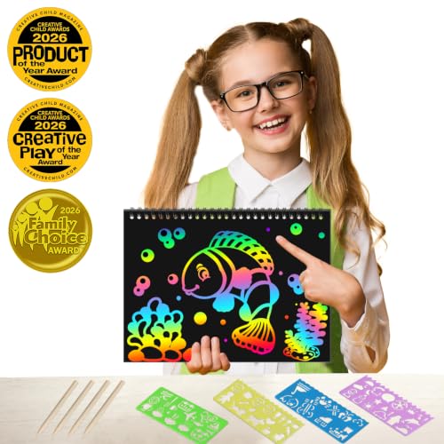 Image of ZMLM Scratch Paper Art Craft: 2 Pack Rainbow Scratch Set for 3 4 5 6 7 8 9 10 Years Old Girls Boys Students Drawing Coloring Black Magic Art Supplies Kits Gifts School Birthday Party Toys (Ocean)