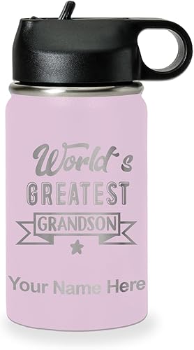 Miniatura 23 de LaserGram Personalized Water Bottle, World's Greatest Grandson, Stainless Steel Double Wall Vacuum Insulated with Flip Top Straw, Custom Engraved