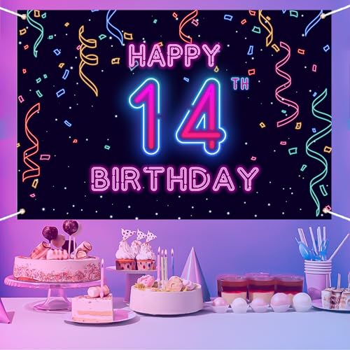 Fondo fotográfico neón para cumpleaños 14 años miniatura 7
