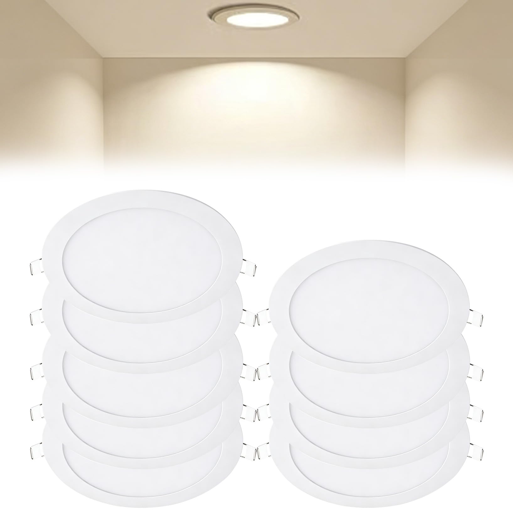 VOGHMOLD 18W Ultra Slim LED Downlight 9 inch, 4000K Recessed Ceiling Light, Cut Φ205-210mm, AC85-265V Flush Mount Spotlights Aluminum Round Panel Lights for Office Hallway, 9 Pack