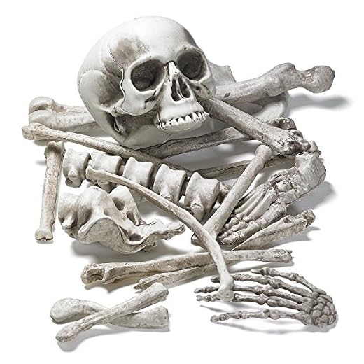 Prextex - Bolsa de Huesos y Cráneo de Esqueleto de 18 Piezas para la Mejor Decoración de Halloween y el Cementerio más Escalofriante