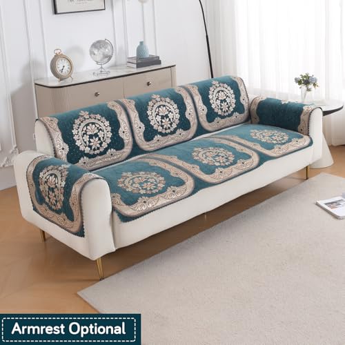 Image of HOKIPO Shahi Teal Premium Chenille Jacquard Sofa Cover for 3 Seater for Seat & Back, 'Royal Aangan Series' (IN-1008-L2*2)