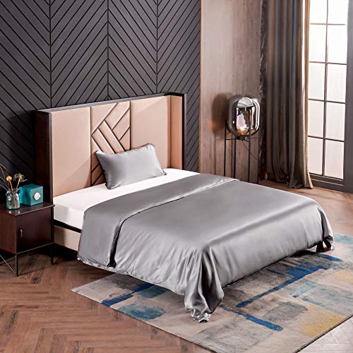 THXSILK Seidenbettwäsche Set 2 teilig, Bettbezug 135 x 200 cm und 40 x 80 cm Kissenbezug, Hypoallergen 19 Momme Maulbeerseide Bettwäsche, Ultra Weich und Glatt, Grau